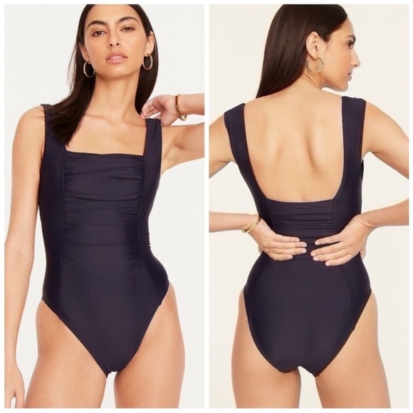 J. Crew Dark Navy High Rise Square neck One-Piece UPF Swim BF179 Plus 3X NEW - Picture 1 of 12